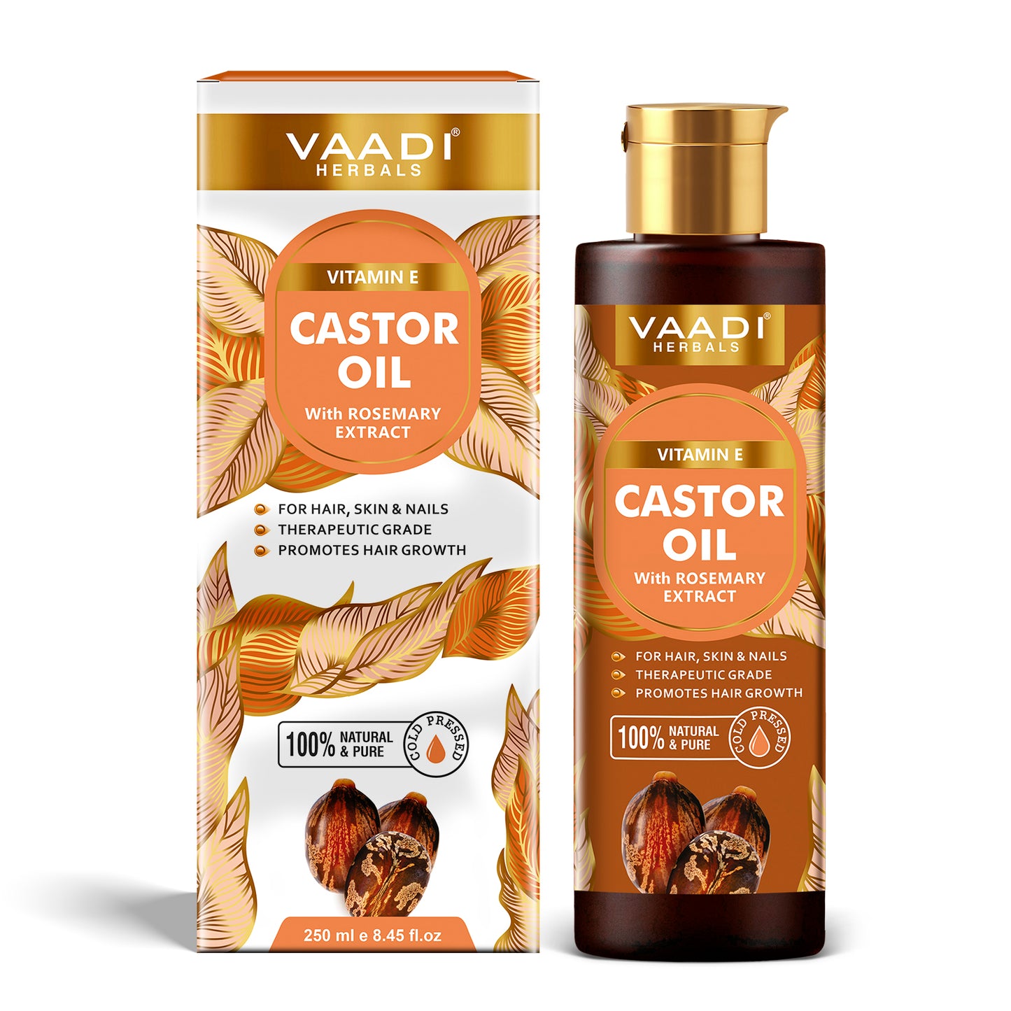 Cold Pressed Vitamin E Castor Oil with Rosemary Extract- For Hair, Skin & Nails- Promotes Hair Growth-Skin Hydrating-Strengthens Nails- Provides Shine-Reduces Hair Breakage-250ml