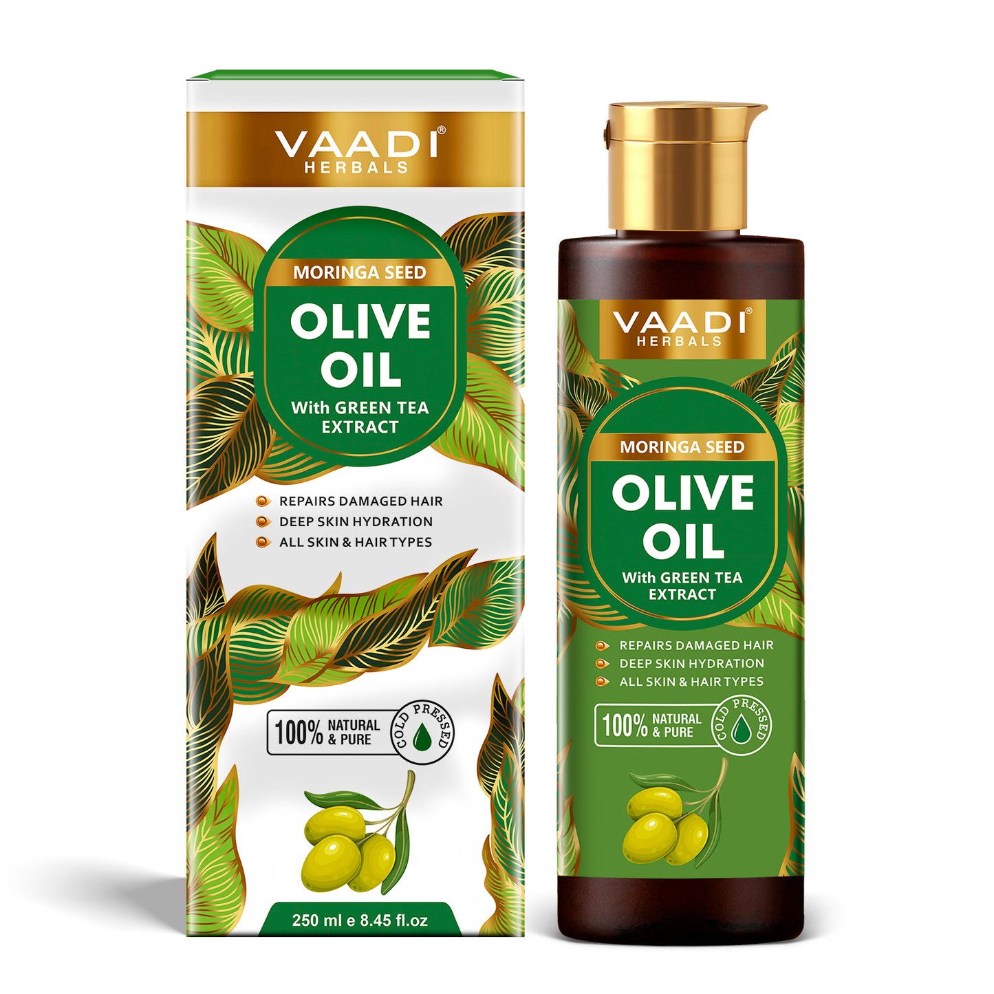 Cold Pressed Moringa Seed Olive Oil with Green Tea Extract- Repairs Damaged Hair-Deep Moisturisation -Skin Hydrating-Strengthens Hair -For All Types of Skin & Hair - 250ml