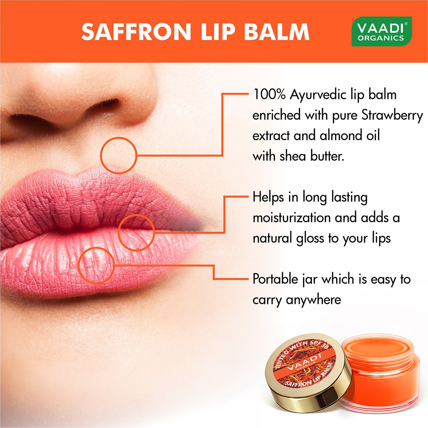 Tinted Saffron Lip Balm with SPF30 for Dry, Chapped & Sun Damaged Lips (10 gms)
