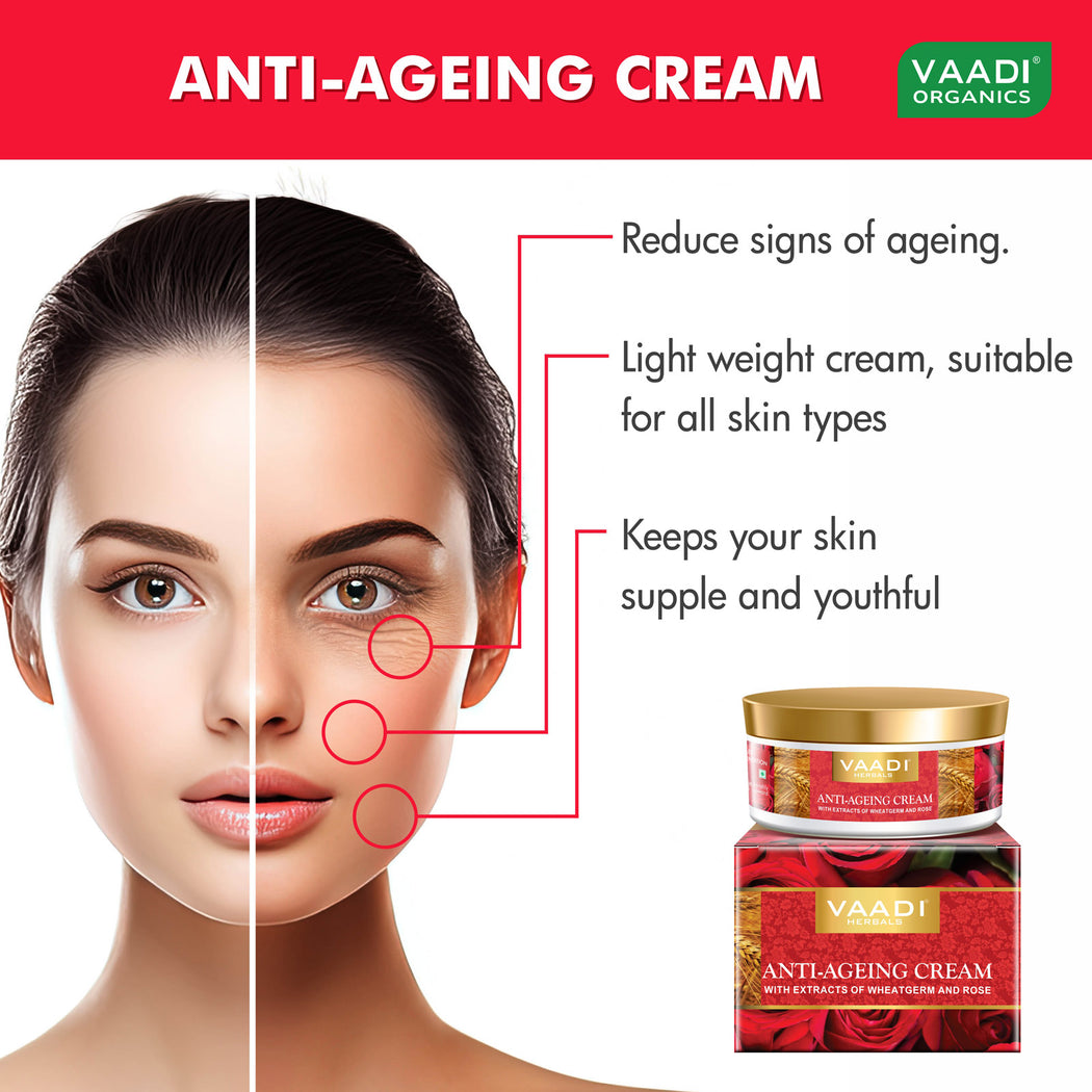 Anti Ageing Cream with extracts of Almonds, Wheatgerm and Rose (150 gms)