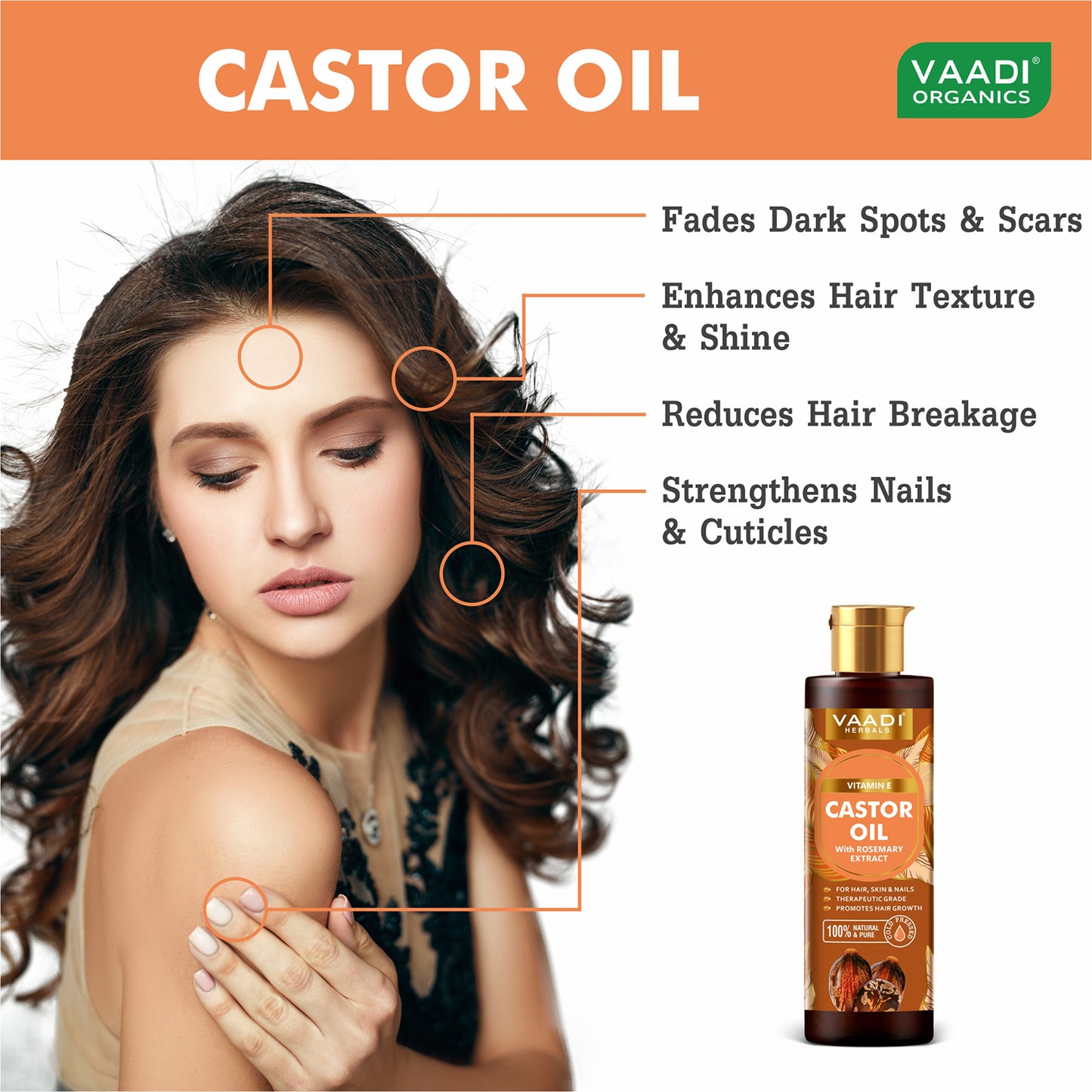 Cold Pressed Vitamin E Castor Oil with Rosemary Extract- For Hair, Skin & Nails- Promotes Hair Growth-Skin Hydrating-Strengthens Nails- Provides Shine-Reduces Hair Breakage-250ml