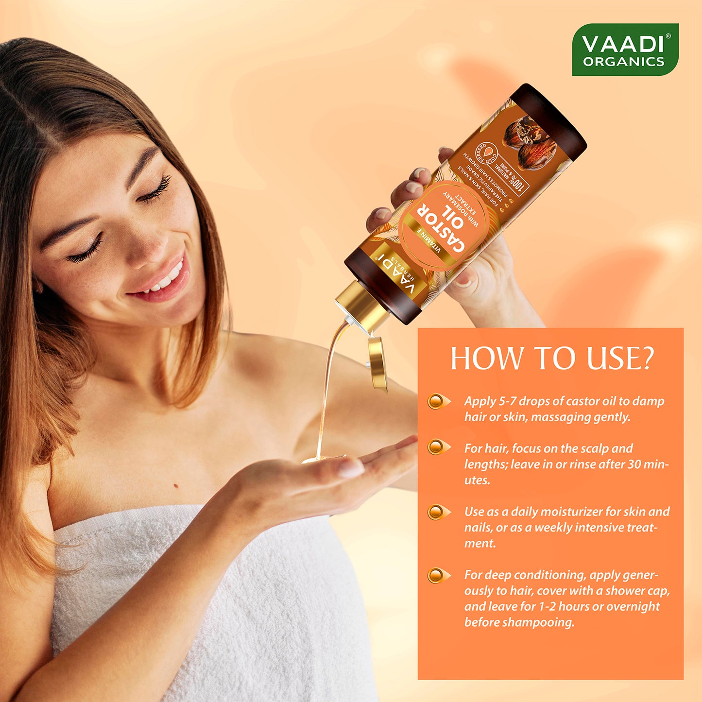 Cold Pressed Vitamin E Castor Oil with Rosemary Extract- For Hair, Skin & Nails- Promotes Hair Growth-Skin Hydrating-Strengthens Nails- Provides Shine-Reduces Hair Breakage-250ml