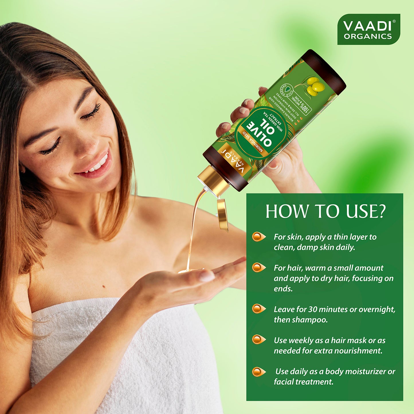 Cold Pressed Moringa Seed Olive Oil with Green Tea Extract- Repairs Damaged Hair-Deep Moisturisation -Skin Hydrating-Strengthens Hair -For All Types of Skin & Hair - 250ml