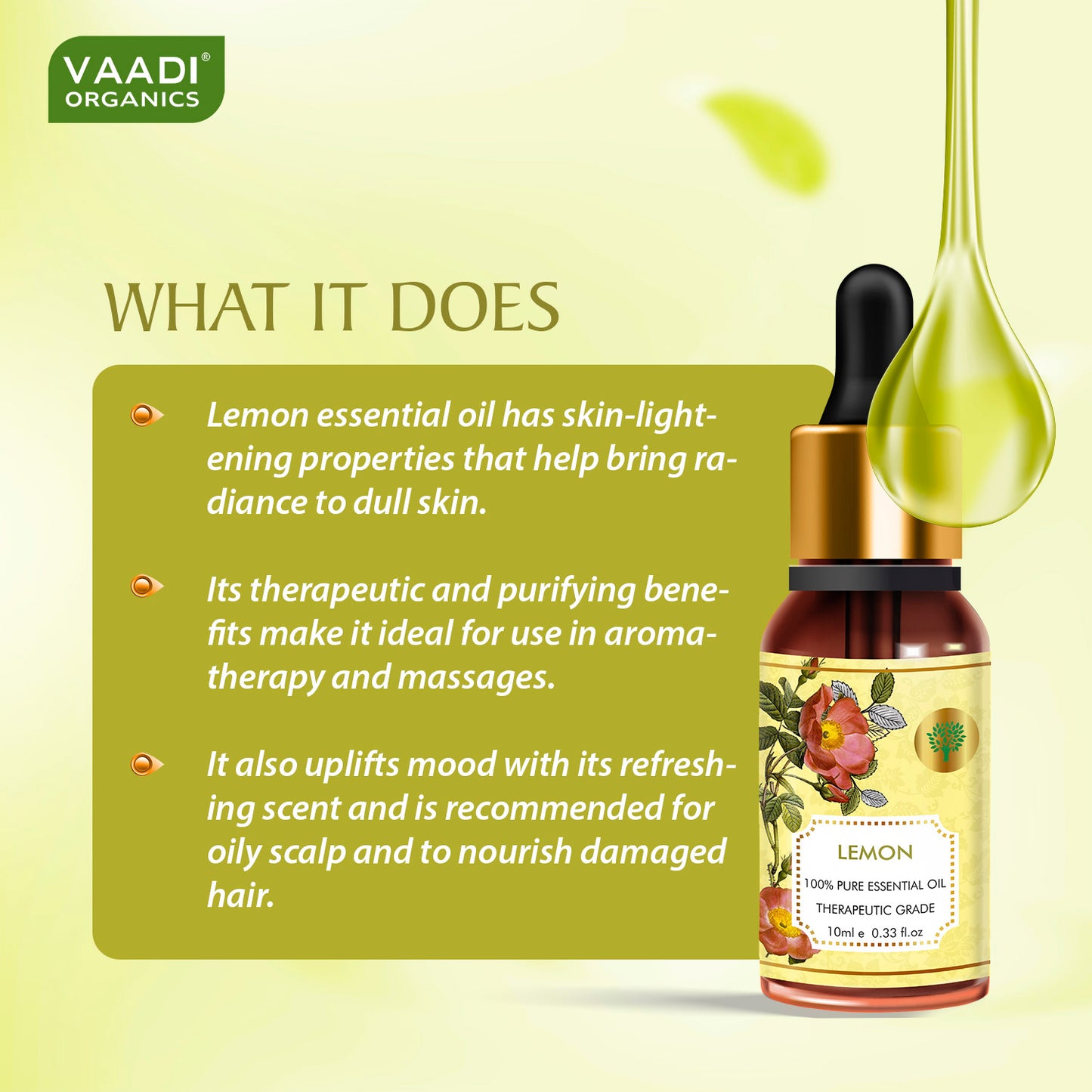 Lemon Essential Oil - Lightens Skin, Reduces Dandruff, Uplifts Mood - 100% Pure Therapeutic Grade (10 ml)