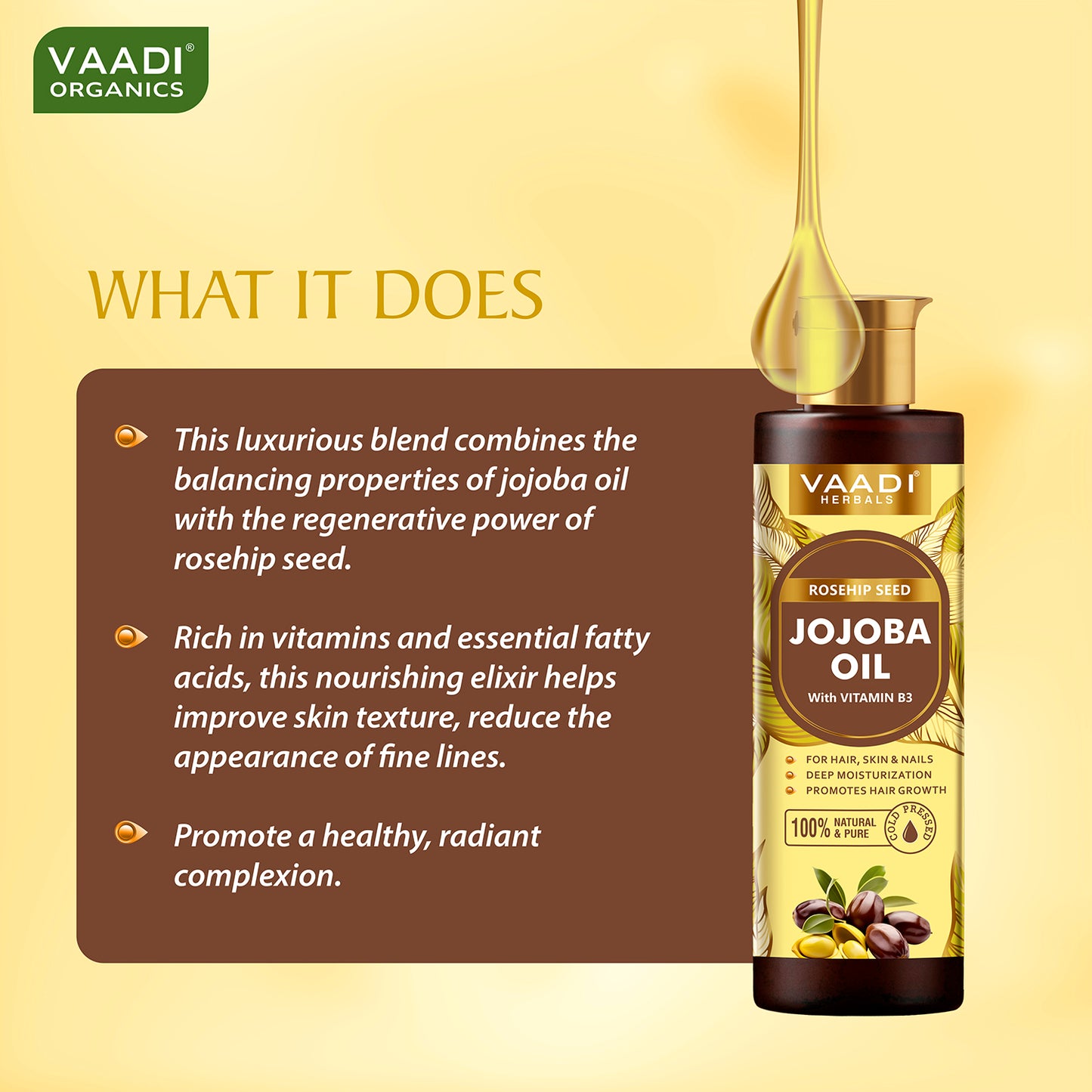 Cold Pressed Rosehip Seed Jojoba Oil with Vitamin B3-For Hair, Skin & Nails-Jojoba Oil Promotes Hair Growth-Skin Moisturisation-Anti Hair-Fall-For All Types of Skin & Hair - 250 mll