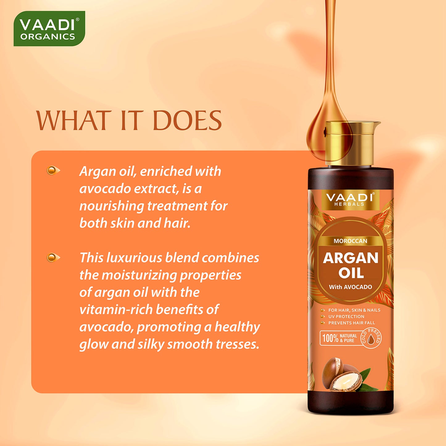 Cold Pressed Morrocon Argan Oil with Avocado- For Hair, Skin & Nails- Promotes Hair Growth- Skin Moisturisation-Healthy Nail Growth - UV Protection- 250ml