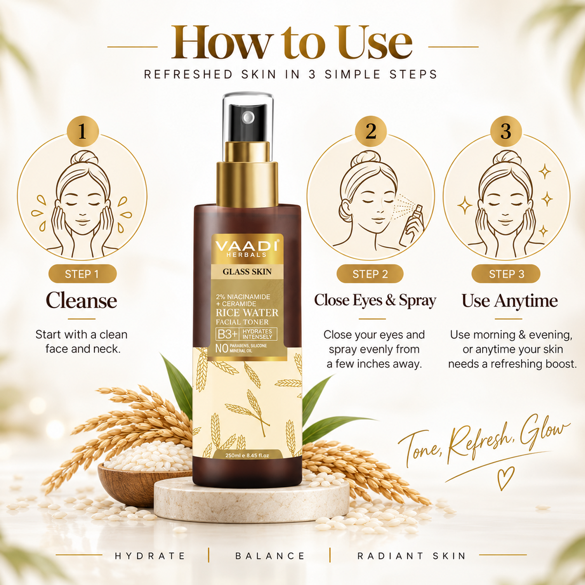 2% Niacinamide + Ceramide Rice Water Facial Toner - B3+ | Brightening| Pore-Tightening & Glass-Skin Hydration (250 ml)