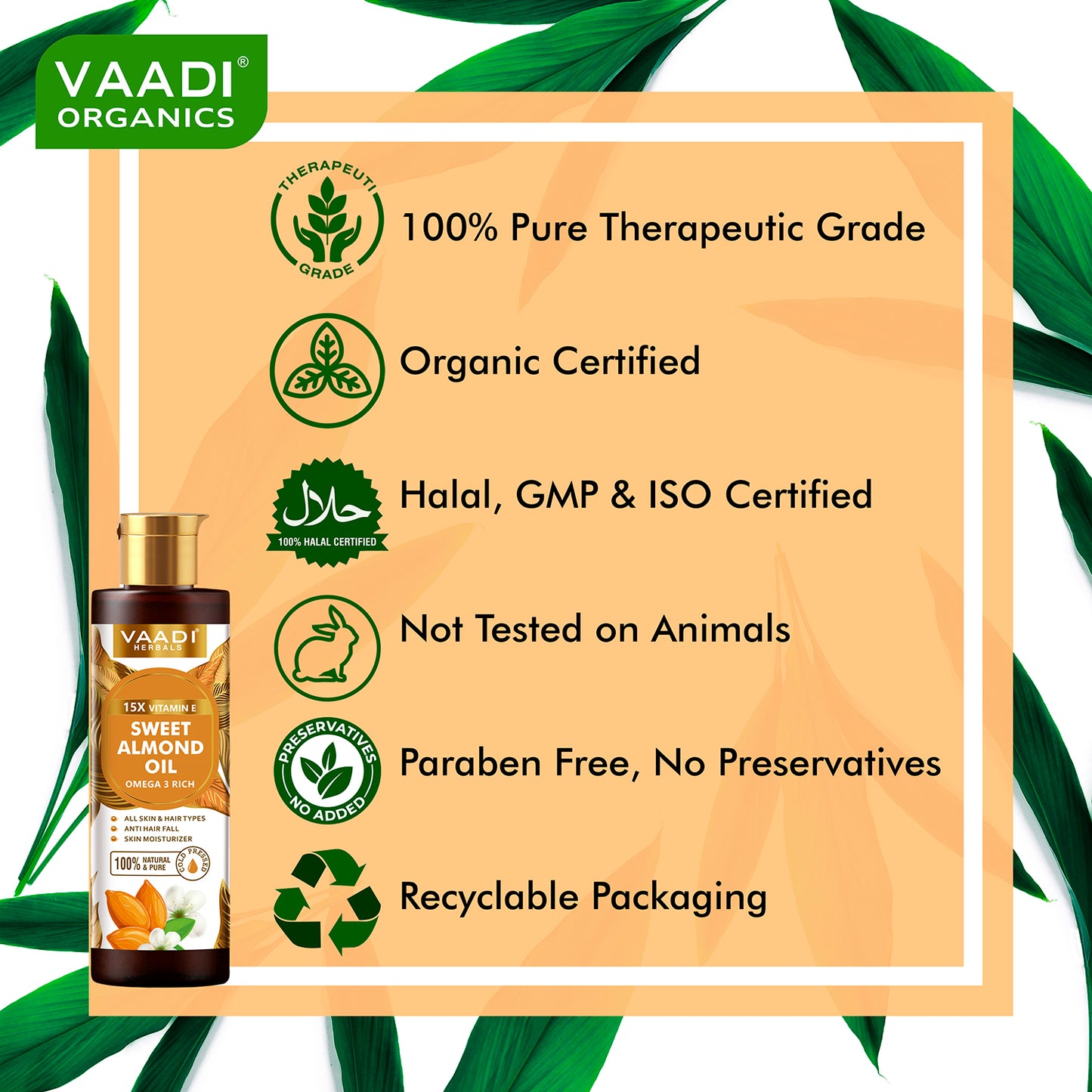 Cold-Pressed Sweet Almond Oil with Vitamin E - Anti Hair Fall - Removes Dark Circles- Skin Moisturizer-Promotes Hair Growth - 250ml