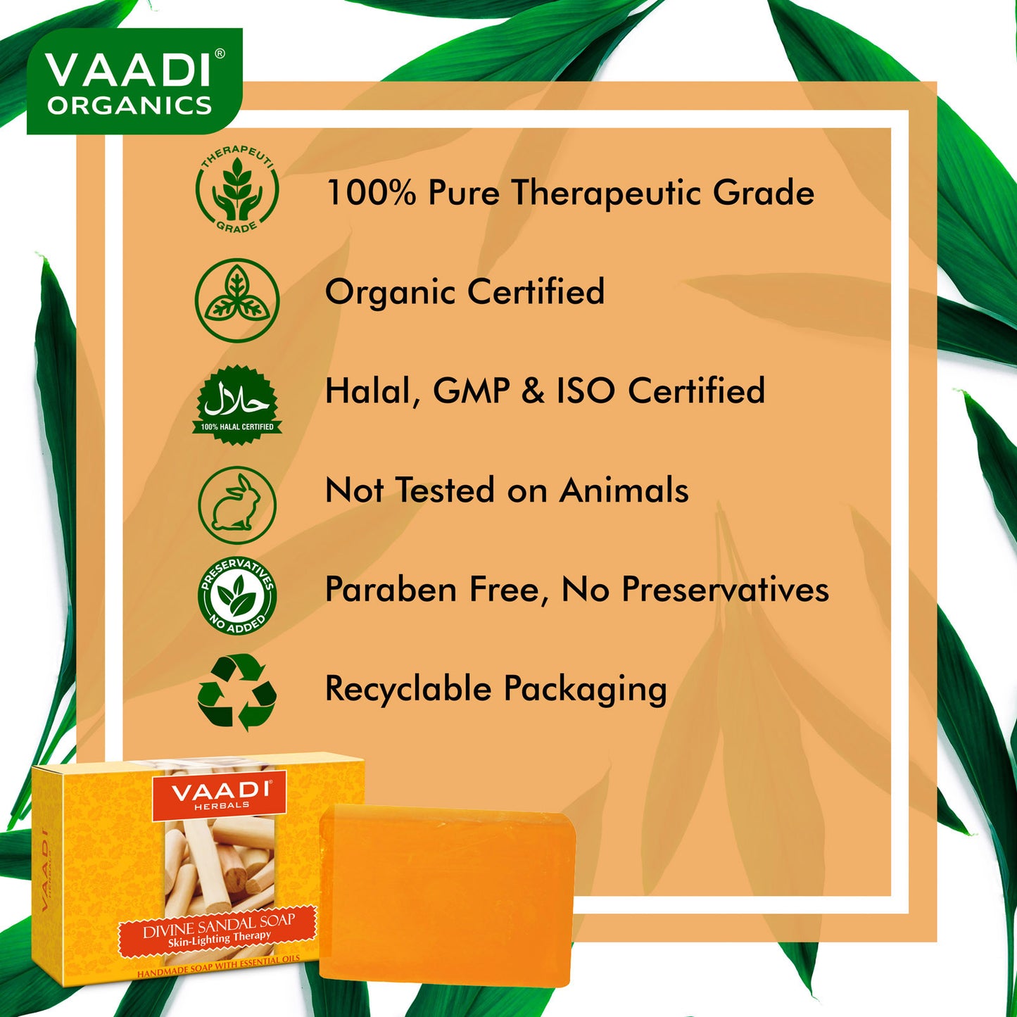 Pack of 6 Divine Sandal Soap with Saffron & Turmeric (75 gms x 6)