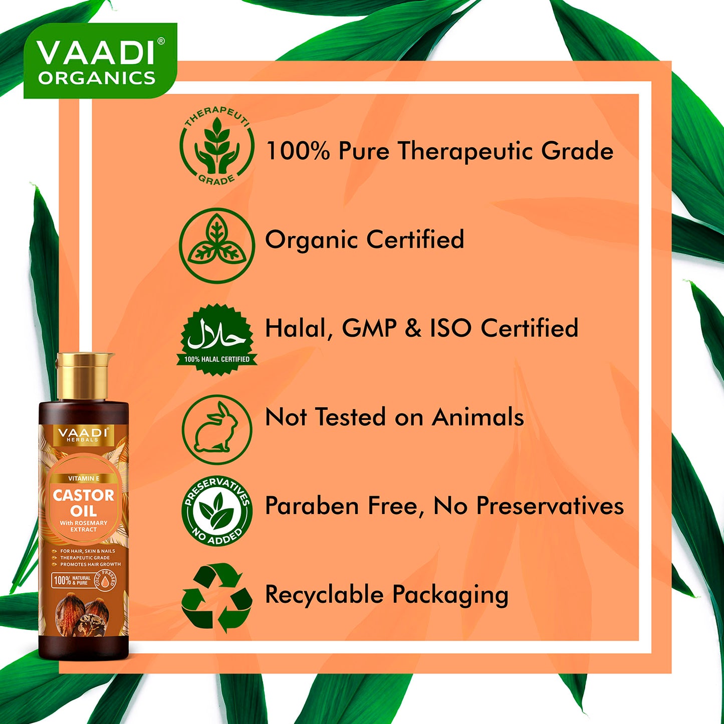 Cold Pressed Vitamin E Castor Oil with Rosemary Extract- For Hair, Skin & Nails- Promotes Hair Growth-Skin Hydrating-Strengthens Nails- Provides Shine-Reduces Hair Breakage-250ml