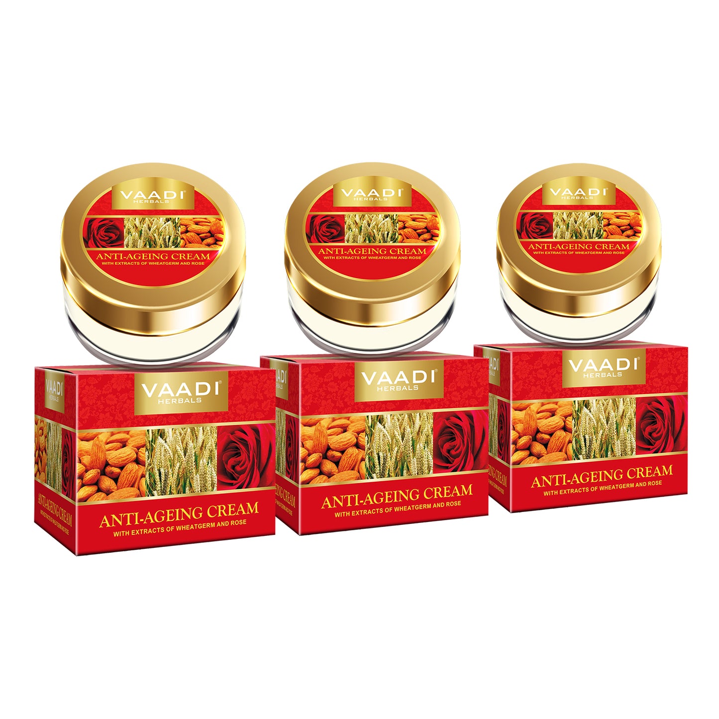 Pack of 3 Anti-Ageing Cream - Almond, Wheatgerm Oil & Rose (30 gms x 3)