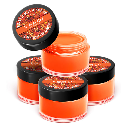 Tinted Saffron Lip Balm with SPF30 for Dry, Chapped & Sun Damaged Lips (10 gms x 4)