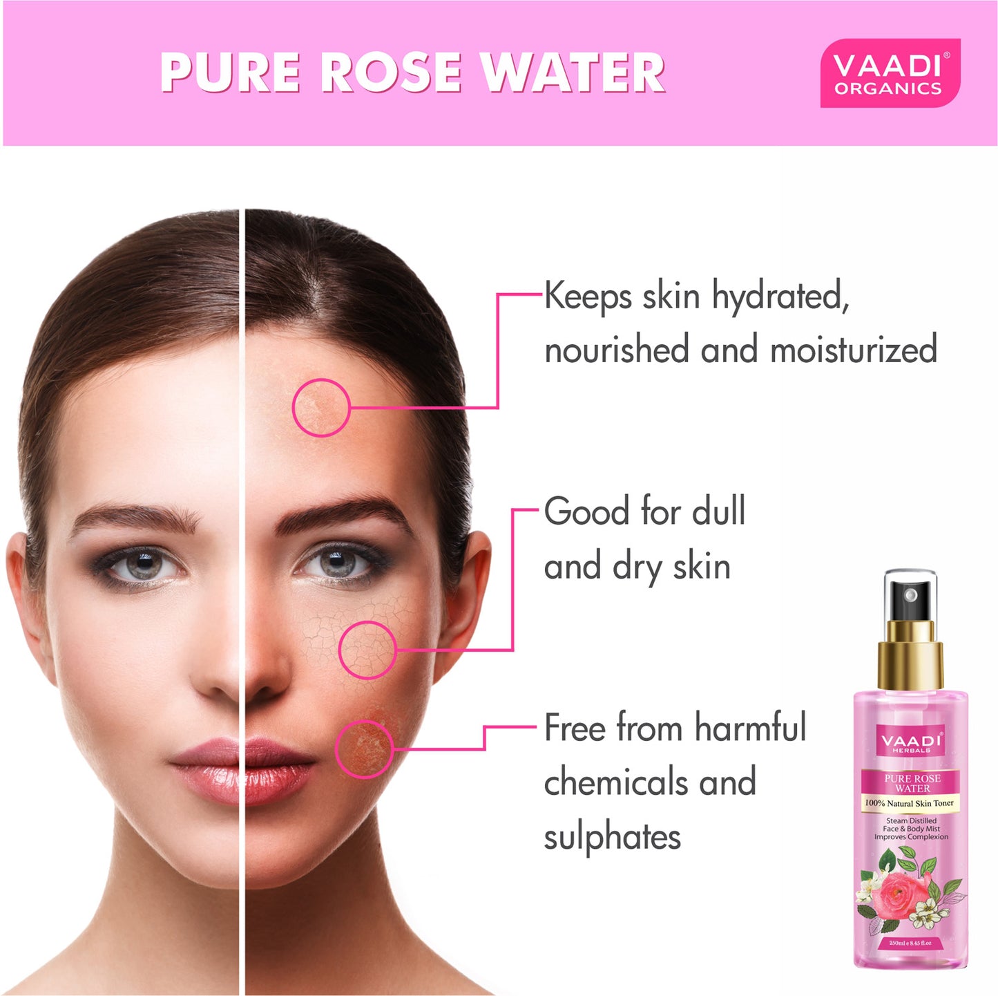 Pack of 3 Skin Toners - Rose Water, Lavender Water and Aloe Vera & Cucumber Mist - 100% Natural & Pure (250 ml x 3)