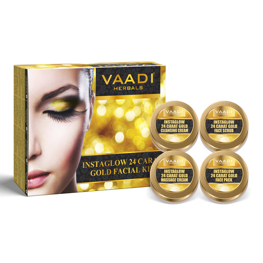 Gold Facial Kit - 24 Carat Gold Leaves, Marigold & Wheatgerm Oil, Lemon Peel Extract (110 gms)