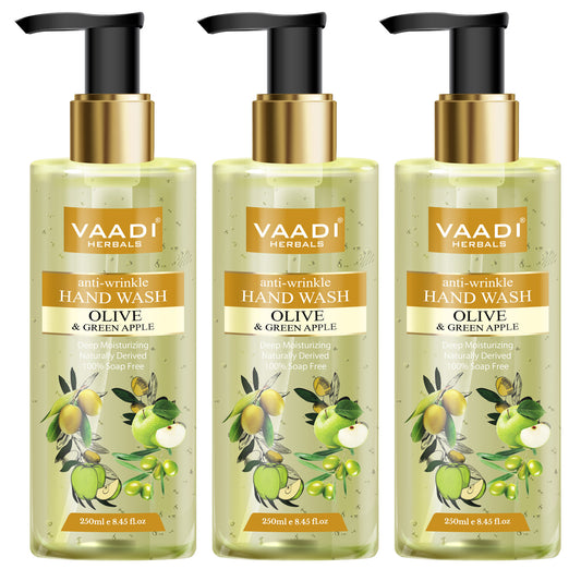 Pack of 3 Anti-Wrinkle Olive and Green Apple Hand Wash (250 ml x 3)
