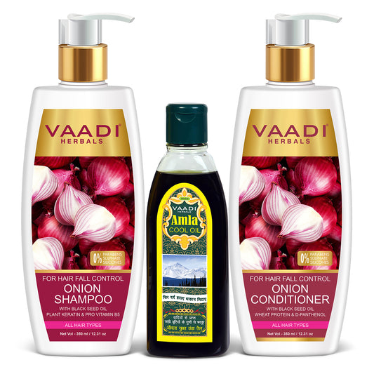 Anti Hair Fall Complete Pack -  Onion Shampoo (350 ml), Onion Conditioner (350 ml) & Amla Hair Oil (200 ml)