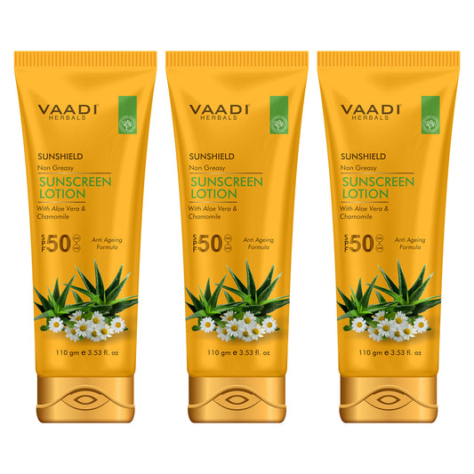 Pack of 3 Sunscreen Lotion SPF-50 with Aloe Vera & Chamomile (110 ml x 3)