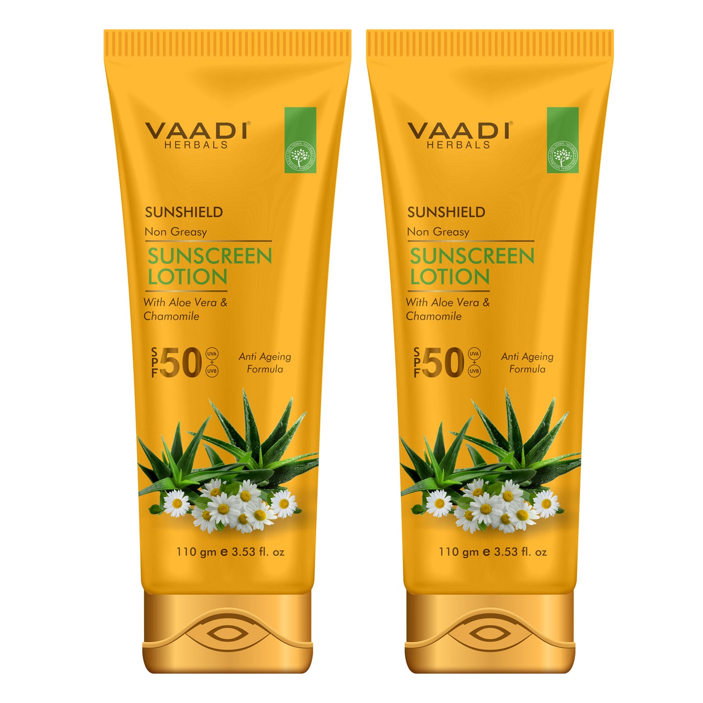 Pack of 2 Sunscreen Lotion SPF-50 with Aloe Vera & Chamomile (110 ml x 2)