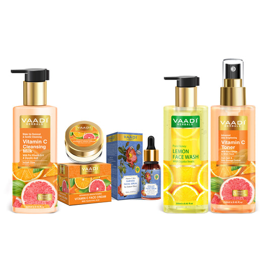 Vitamin C Complete Skin Care Set - Cleansing Milk (250 ml), Lemon Face Wash (250 ml), Vitamin C Serum (10 ml), Vit C Face Cream (30 gms), Vit C Toner (250 ml)