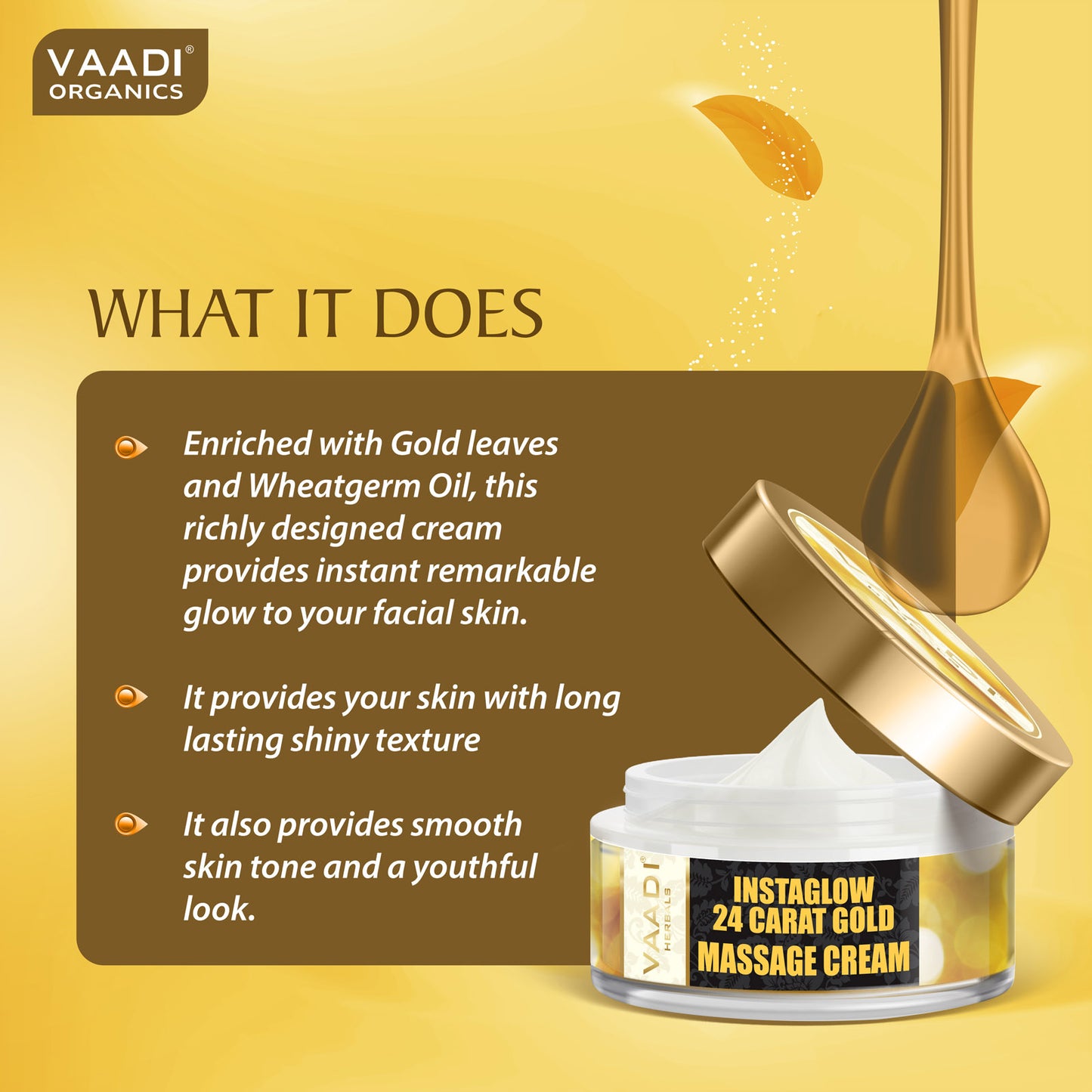 24 Carat Gold Massage Cream - Kokum Butter & Wheatgerm Oil (50 gms)
