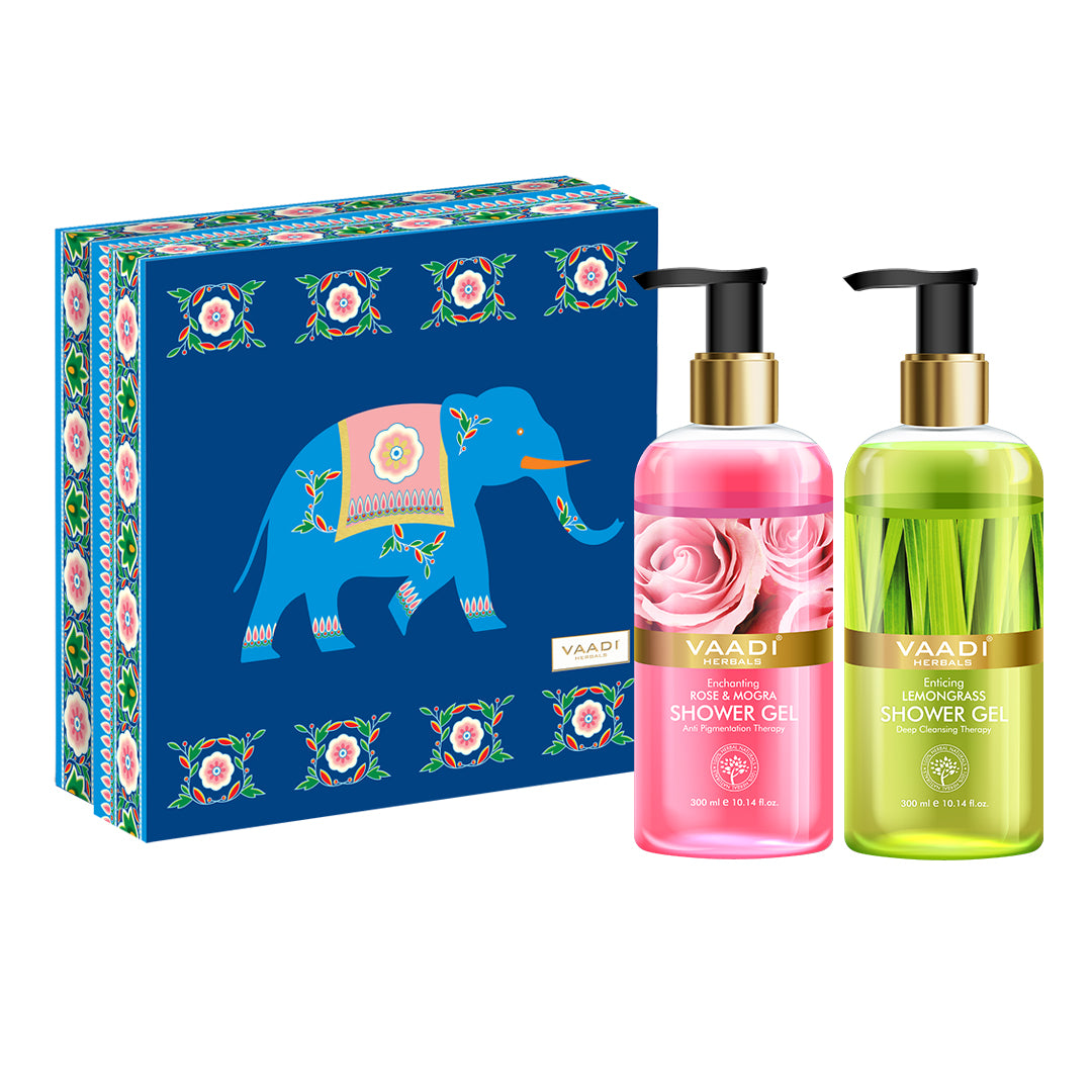 Enduring Fragrance Shower Gel Gift Box - Enticing Lemongrass 300 ml & Enchanting Rose & Mogra 300 ml ( 300 ml x 2 )