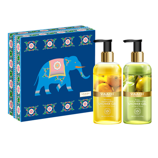 Fresh Springs Shower Gel Gift Box - Refreshing Lemon & Basil 300 ml & Breezy Olive & Green Apple 300 ml ( 300 ml x 2 )