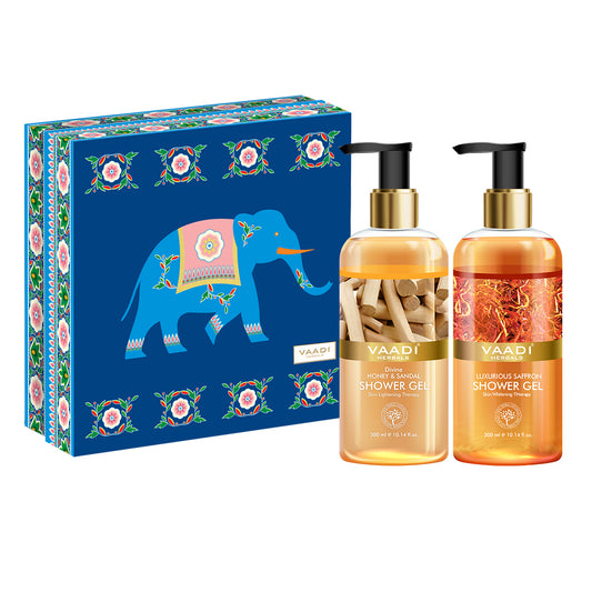 Royal India Shower Gels Gift Box - Luxurious Saffron 300 ml & Divine Honey & Sandal 300 ml ( 300 ml x 2 )