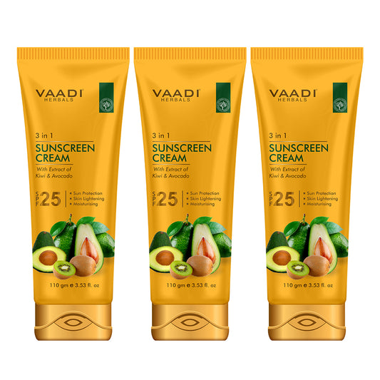Pack of 3 Sunscreen Cream SPF-25 with Extracts of Kiwi & Avocado (110 gms x 3)