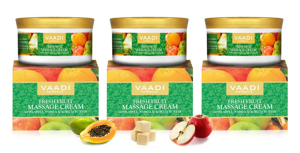 Pack of 3 Fresh Fruit Massage Cream with Apple, Papaya & Kokum Butter (150 gms x 3)