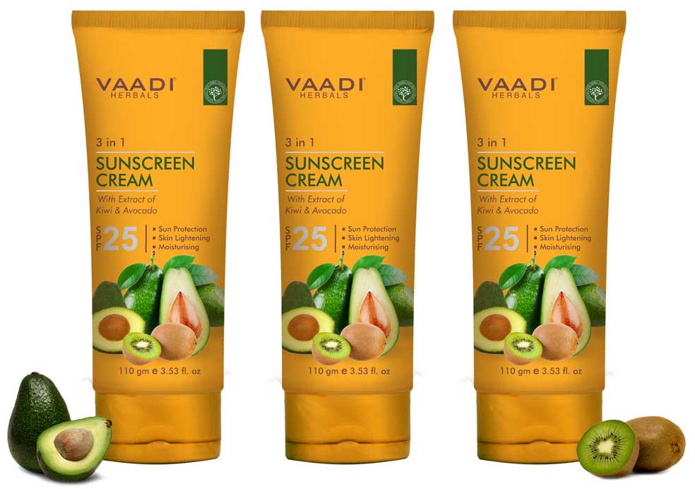 Pack of 3 Sunscreen Cream SPF-25 with Extracts of Kiwi & Avocado (110 gms x 3)