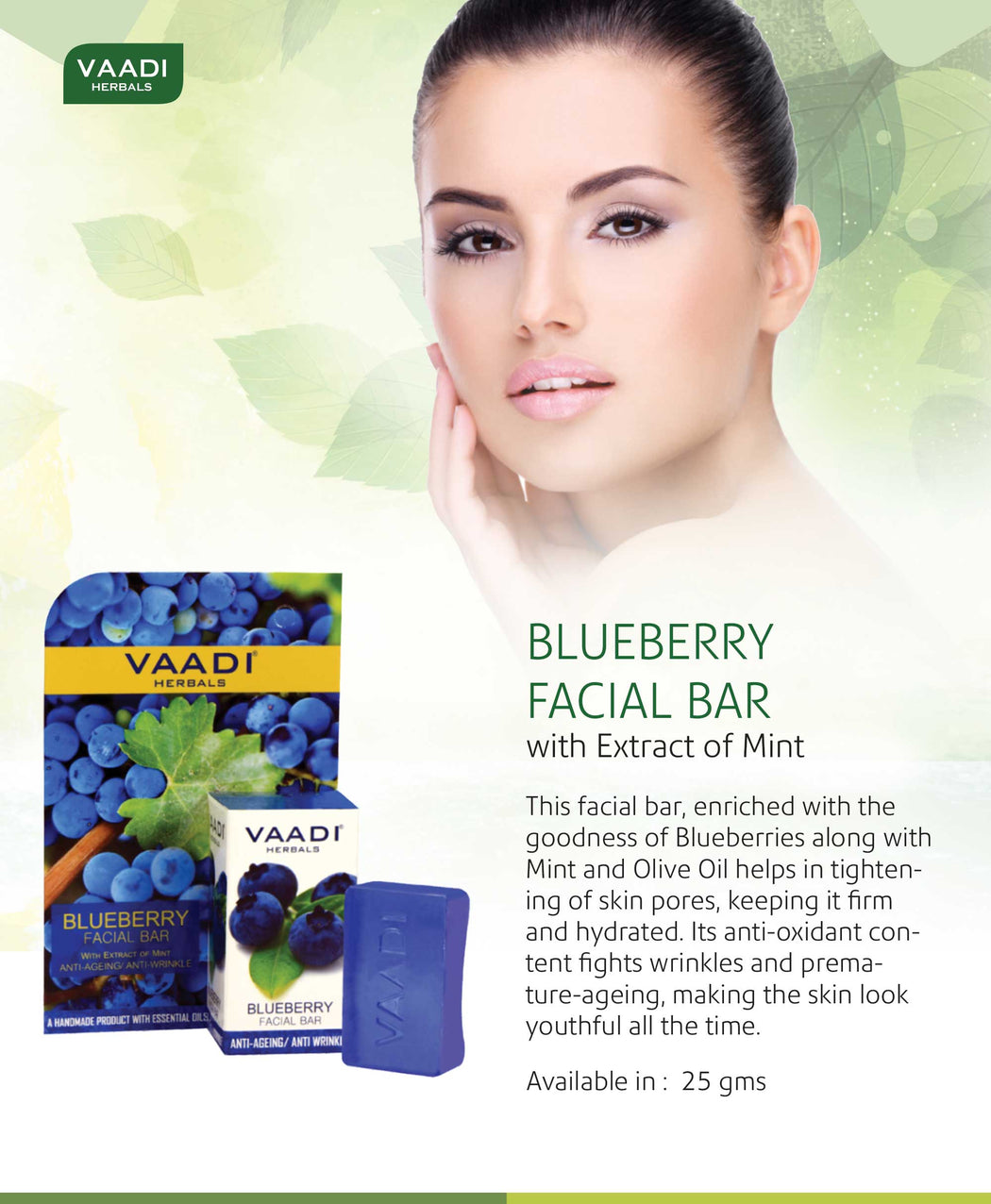 Pack of 4 Blueberry Facial Bars with Extract of Mint (25 gms x 4)