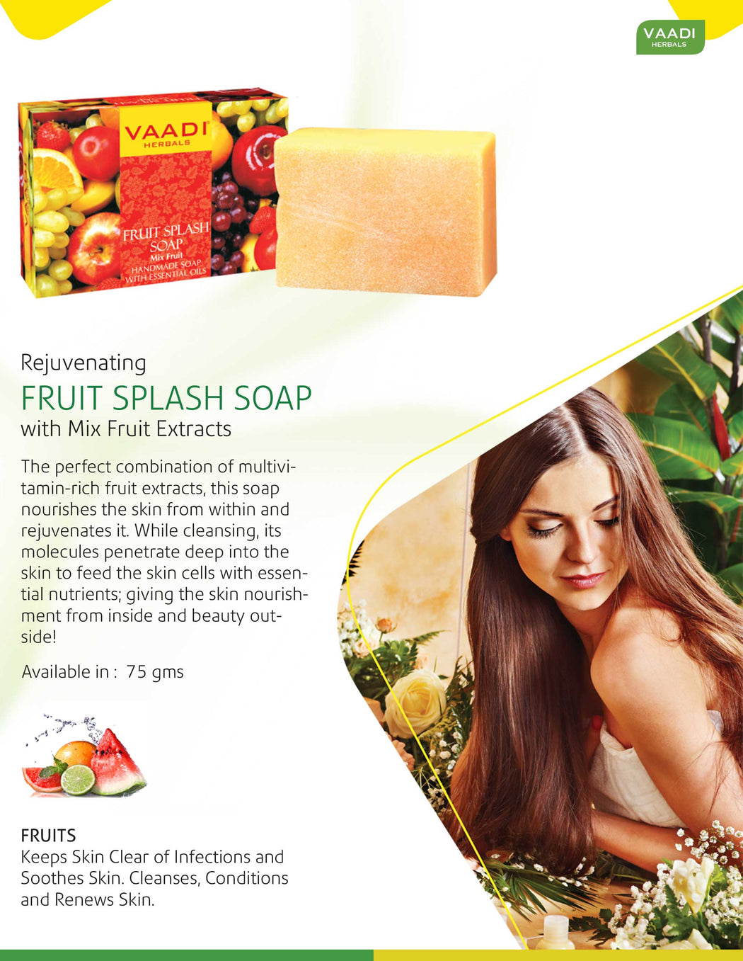 Pack of 6 Fruit Splash Soap With Extracts of Orange, Peach, Green Apple & Lemon (75 gms x 6)