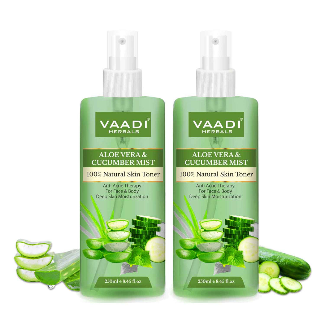 Aloe Vera & Cucumber Mist - 100% Natural Skin Toner (250 ml x 2)