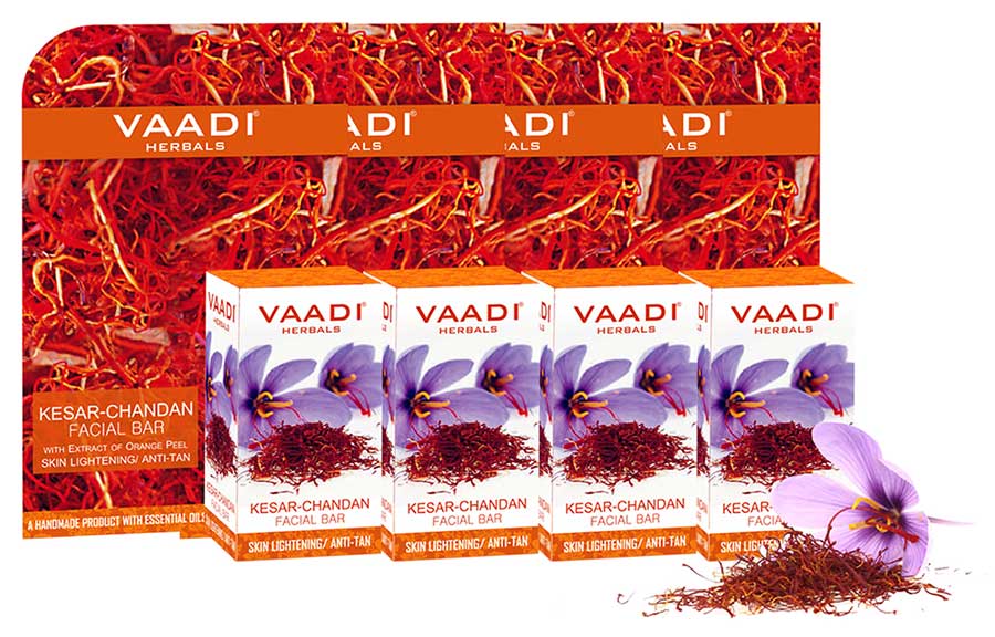 Pack of 4 Kesar Chandan Facial Bars with Extract of Orange Peel (25 gms x 4)