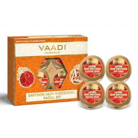 Saffron Skin Whitening Facial Kit with Sandalwood oil, Orange Peel, Lemongrass & Shea Butter - Lightens Skin Tone (110 gms)