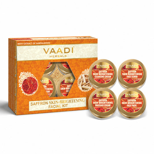 Saffron Skin Whitening Facial Kit with Sandalwood oil, Orange Peel, Lemongrass & Shea Butter - Lightens Skin Tone (110 gms)