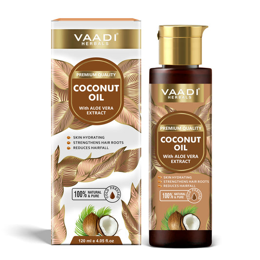 100% Pure Coconut oil with Aloe Vera- Anti-hairfall-Moisturizes Dry Skin-Promotes Hair Growth-Skin Hydrating-For All Types of Skin & Hair- 120ml