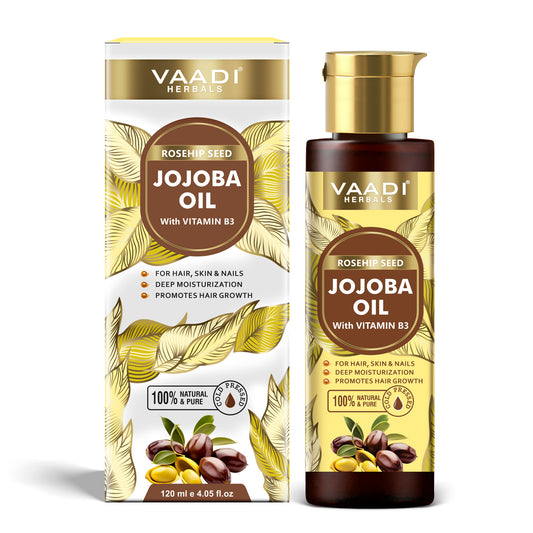 Cold Pressed Rosehip Seed Jojoba Oil with Vitamin B3-For Hair, Skin & Nails-Jojoba Oil Promotes Hair Growth-Skin Moisturisation-Anti Hair-Fall-For All Types of Skin & Hair-120ml