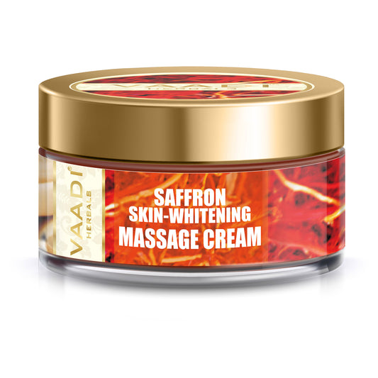 Saffron Skin Whitening Massage Cream with Basil Oil & Shea Butter - Improves Complexion - Reduces Puffiness, Marks & Spots (50 gms)