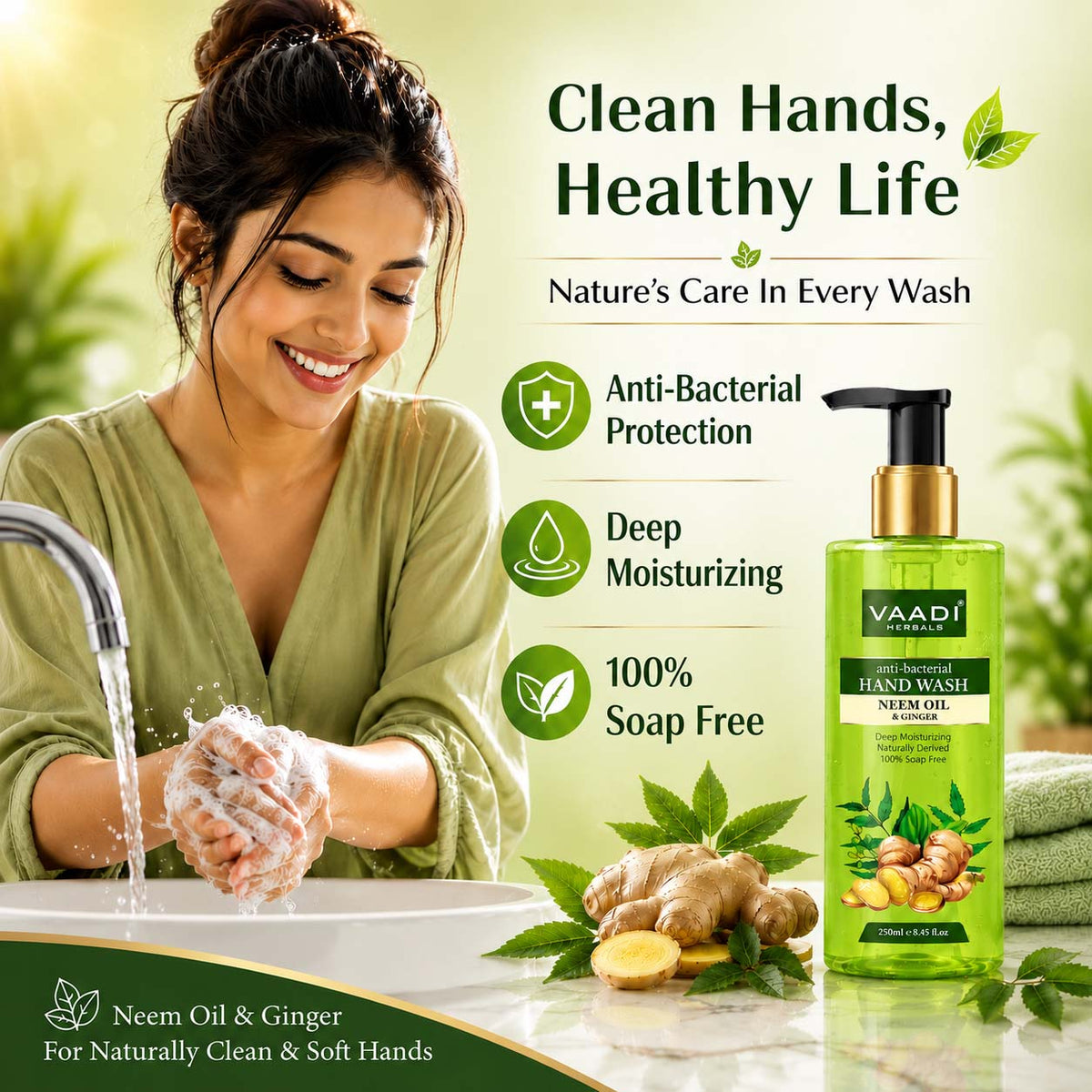 Pack of 2 Anti-Bacterial Neem Oil & Ginger Hand Wash (250 ml x 2)
