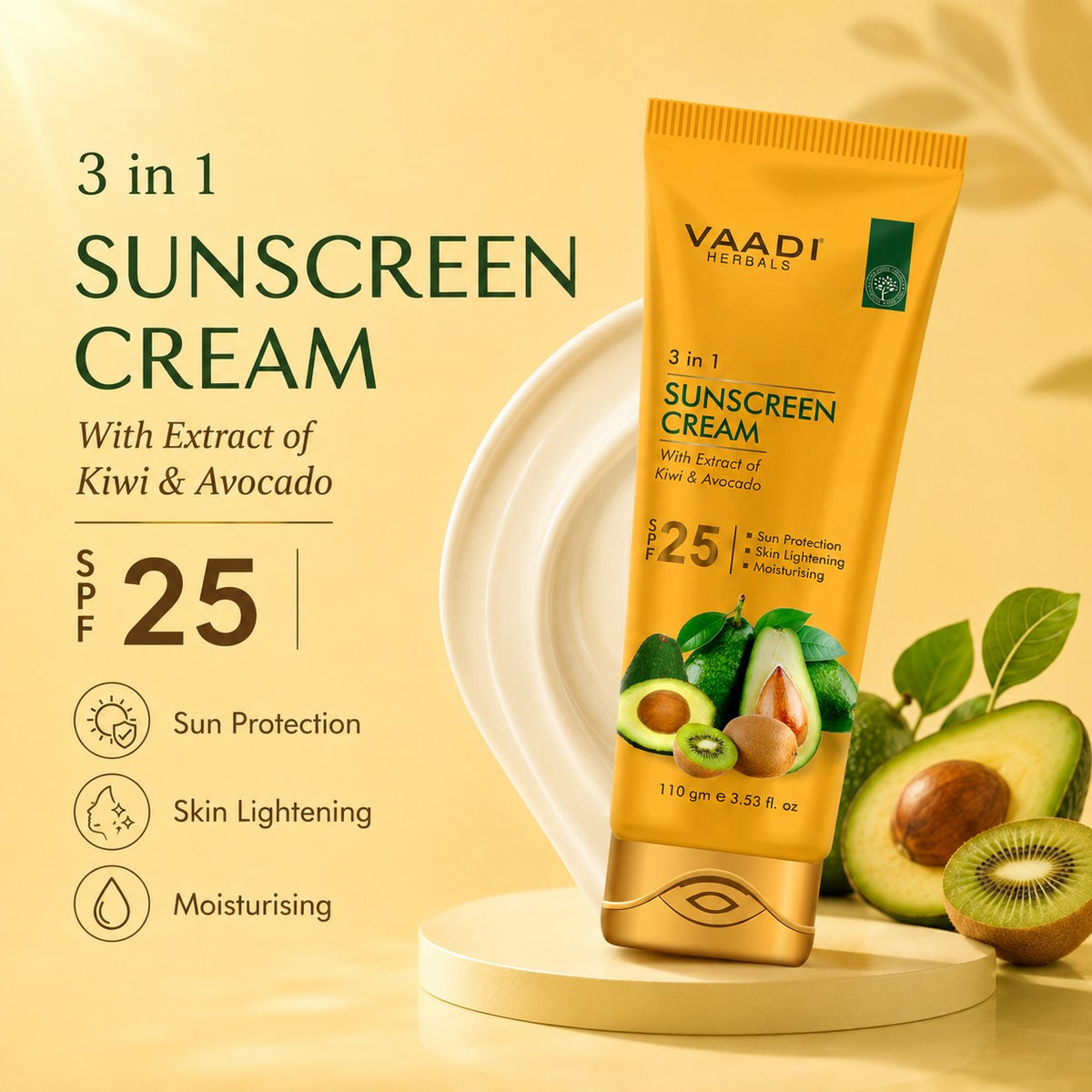 Pack of 2 Sunscreen Cream SPF-25 with Extracts of Kiwi & Avocado (110 gms x 2)