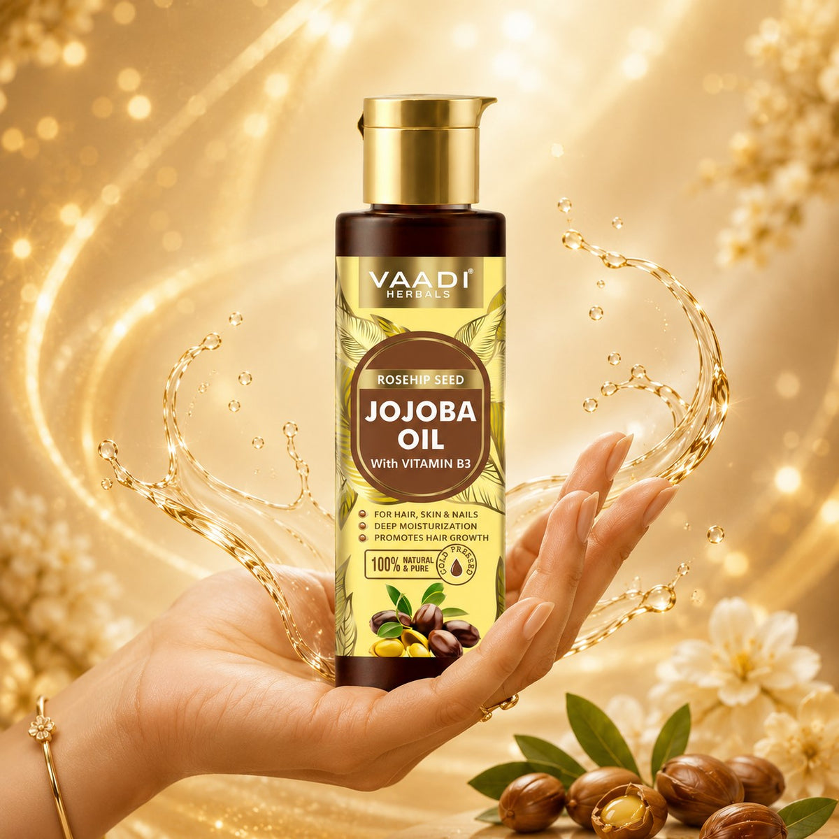 Cold Pressed Rosehip Seed Jojoba Oil with Vitamin B3-For Hair, Skin & Nails-Jojoba Oil Promotes Hair Growth-Skin Moisturisation-Anti Hair-Fall-For All Types of Skin & Hair-120ml