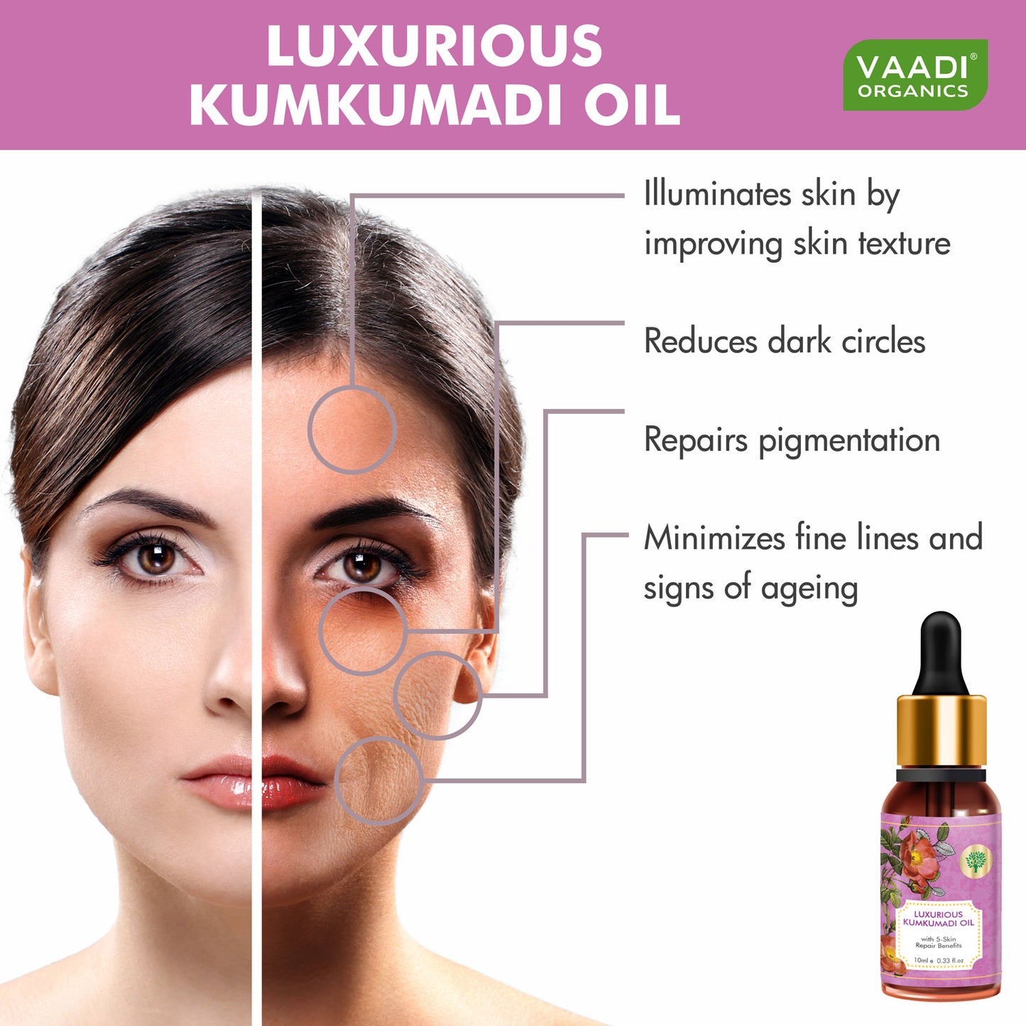 Luxurious Kumkumadi Oil (Pure Mix of Saffron, Sandalwood, Manjistha & Almond Oil) - Reduces Dark Circles, Pigmentation & Brightens Complexion (10 ml)