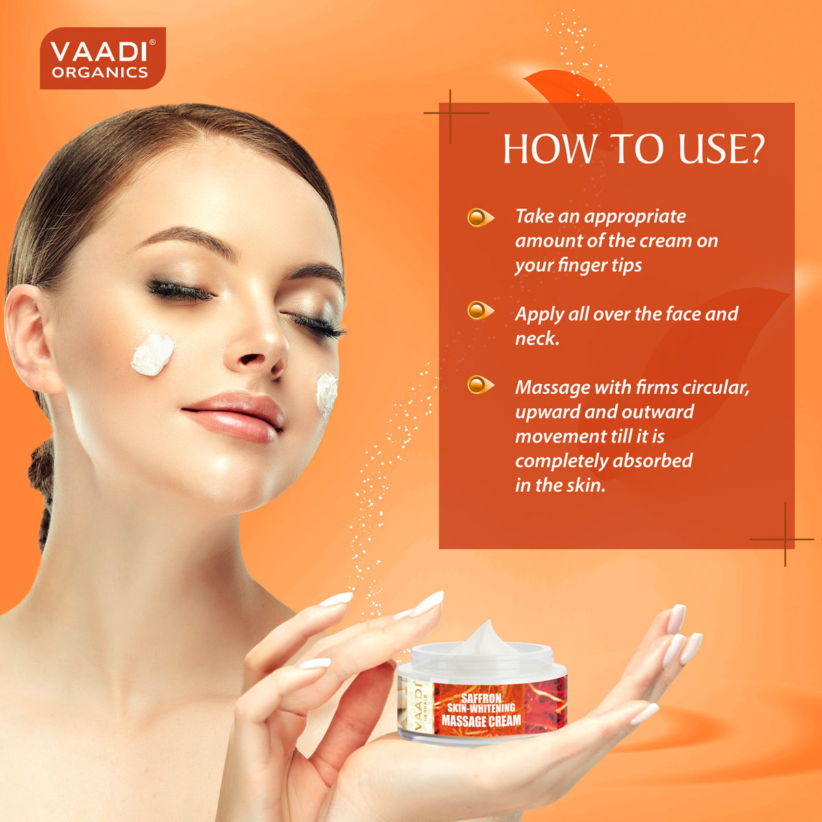 Saffron Skin Whitening Massage Cream with Basil Oil & Shea Butter - Improves Complexion - Reduces Puffiness, Marks & Spots (50 gms)