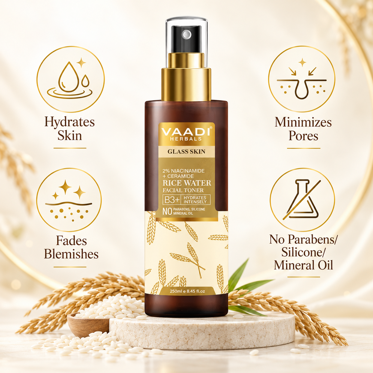 2% Niacinamide + Ceramide Rice Water Facial Toner - B3+ | Brightening| Pore-Tightening & Glass-Skin Hydration (250 ml)