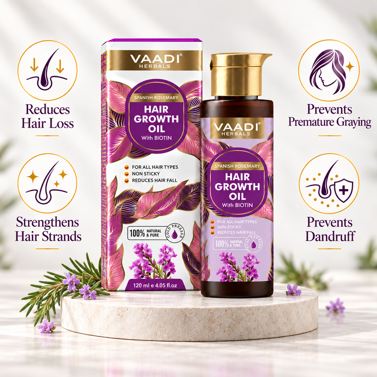 Spanish Rosemary Hair Growth Oil with Biotin-Promotes Hair Growth- Reduces Hair Fall-Strong Hair- Prevents Dandruff- For All Hair Types- 120ml