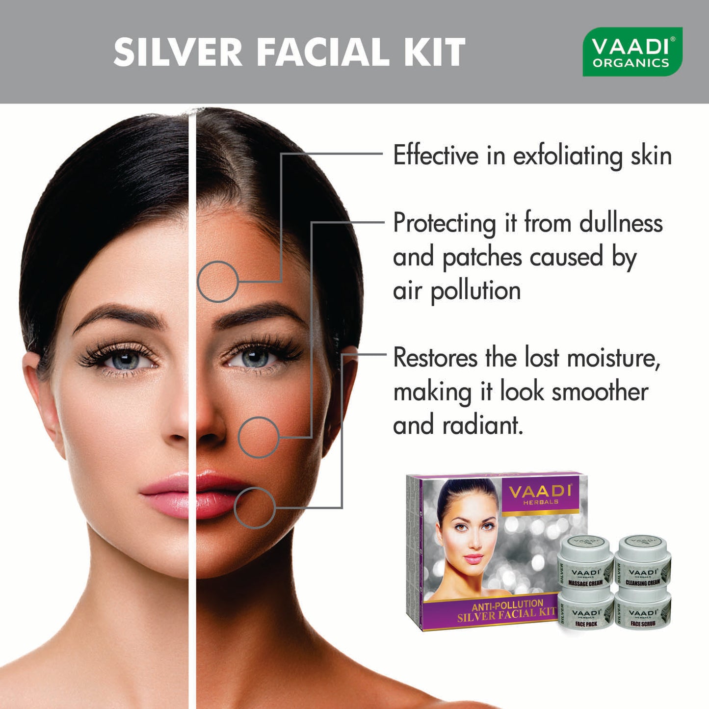 Silver Facial Kit - Pure Silver Dust, Rosemary & lavender Oil, Sandalwood Paste (70 gms)