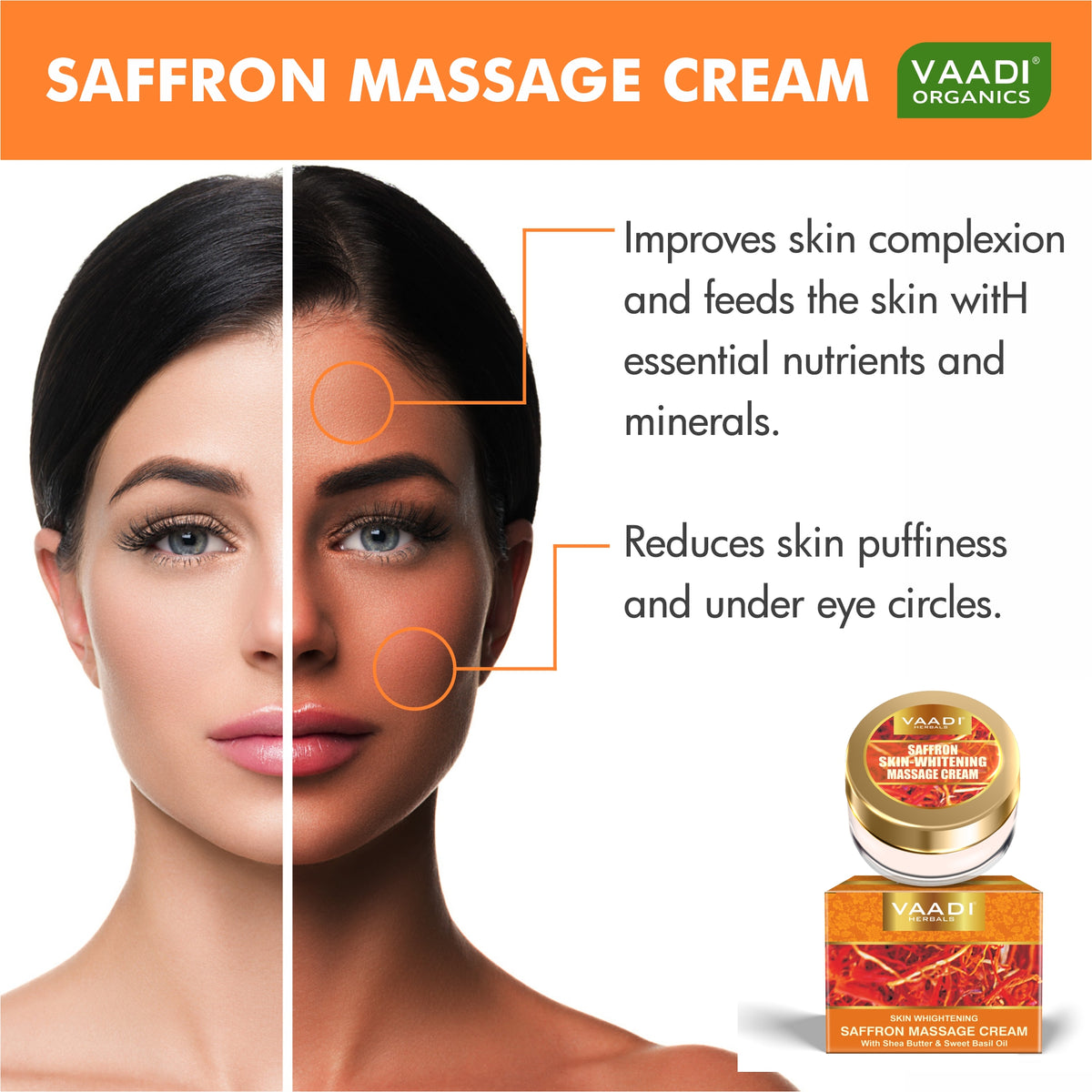 SAFFRON SKIN WHITENING MASSAGE CREAM WITH SHEA BUTTER & SWEET BASIL OIL (25 Gms)