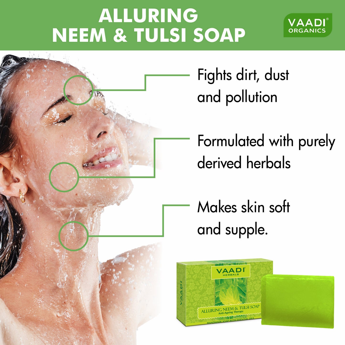 Pack of 6 Alluring Neem-Tulsi Soap with Vitamin E & Tea Tree Oil (75 gms x 6)