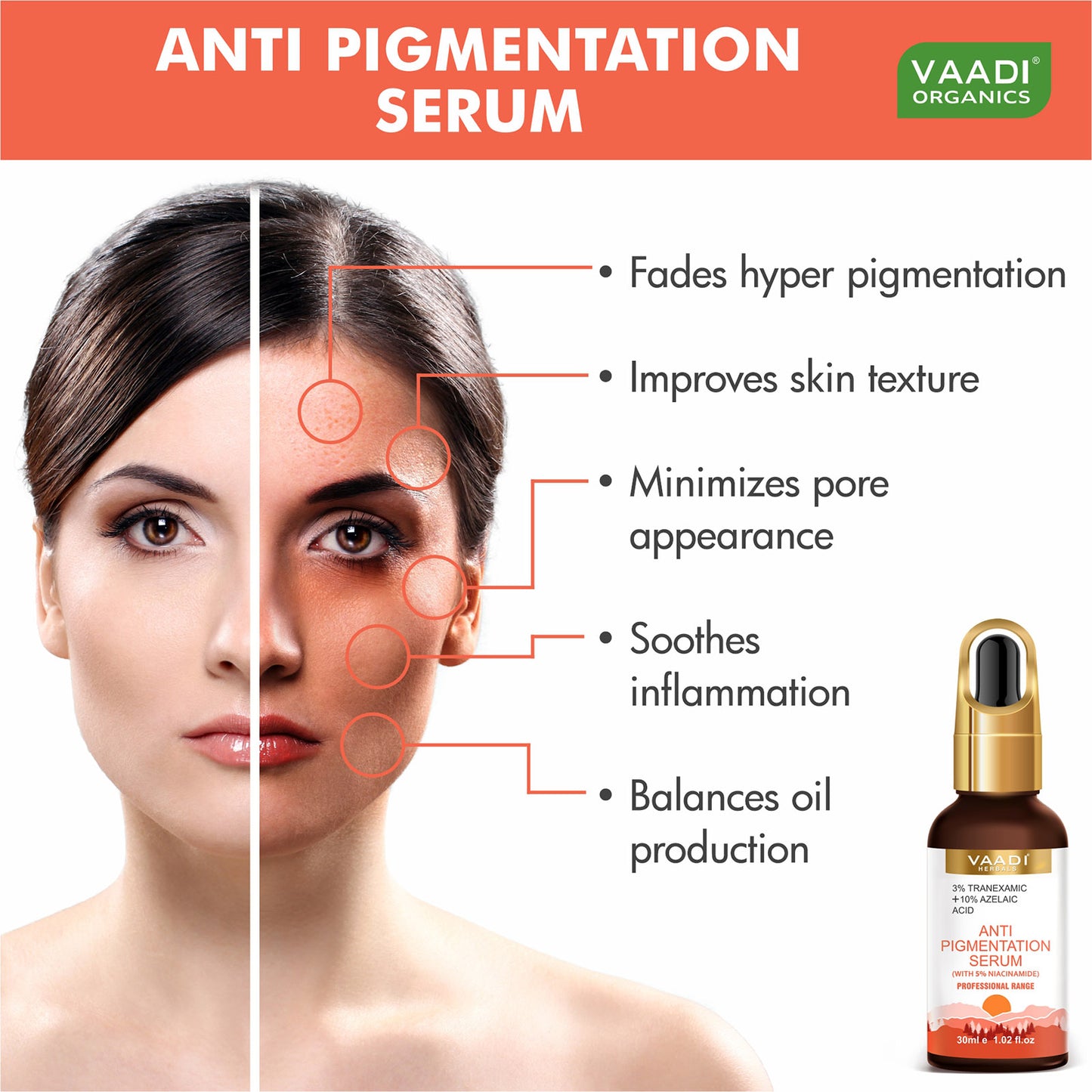 3%Tranexamic and 10% Azelaic Acid Anti Pigmentation Serum with 5% Niacinamide| Brighter Complexion| Reduces Dark Spots| Soothes Inflammation|Fades Hyper pigmentation| For All Skin Types|  ( 30 ml )